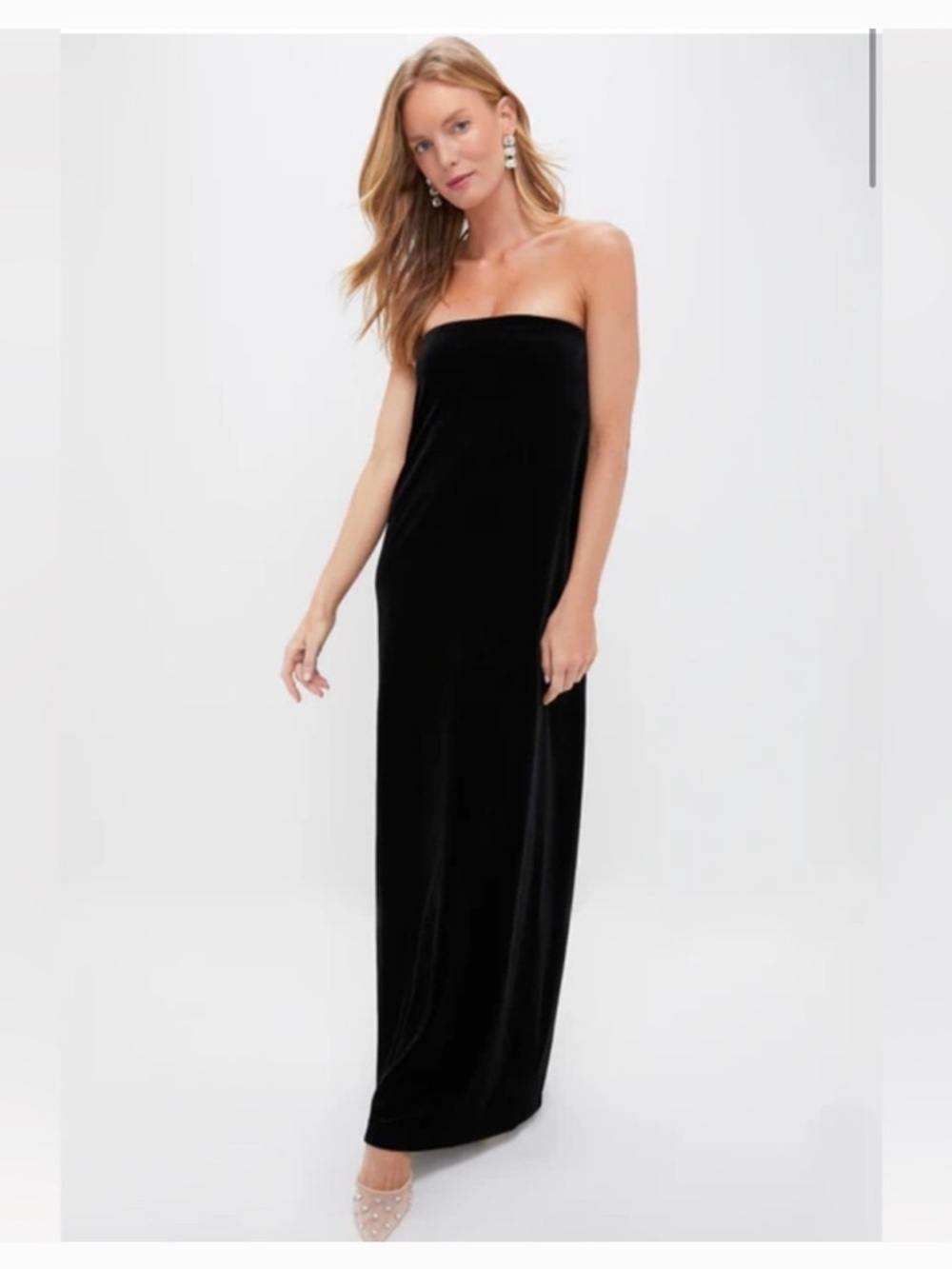 Tuckernuck Black Strapless Velvet Evening Dress
